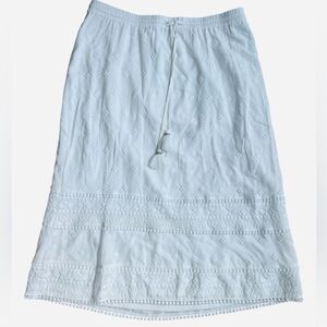 J. Jill White Embroidered Skirt Boho Tassel Tie Medium Tall NWT